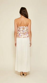 Line and Dot Floret Strapless Peplum Top in Pink Multi