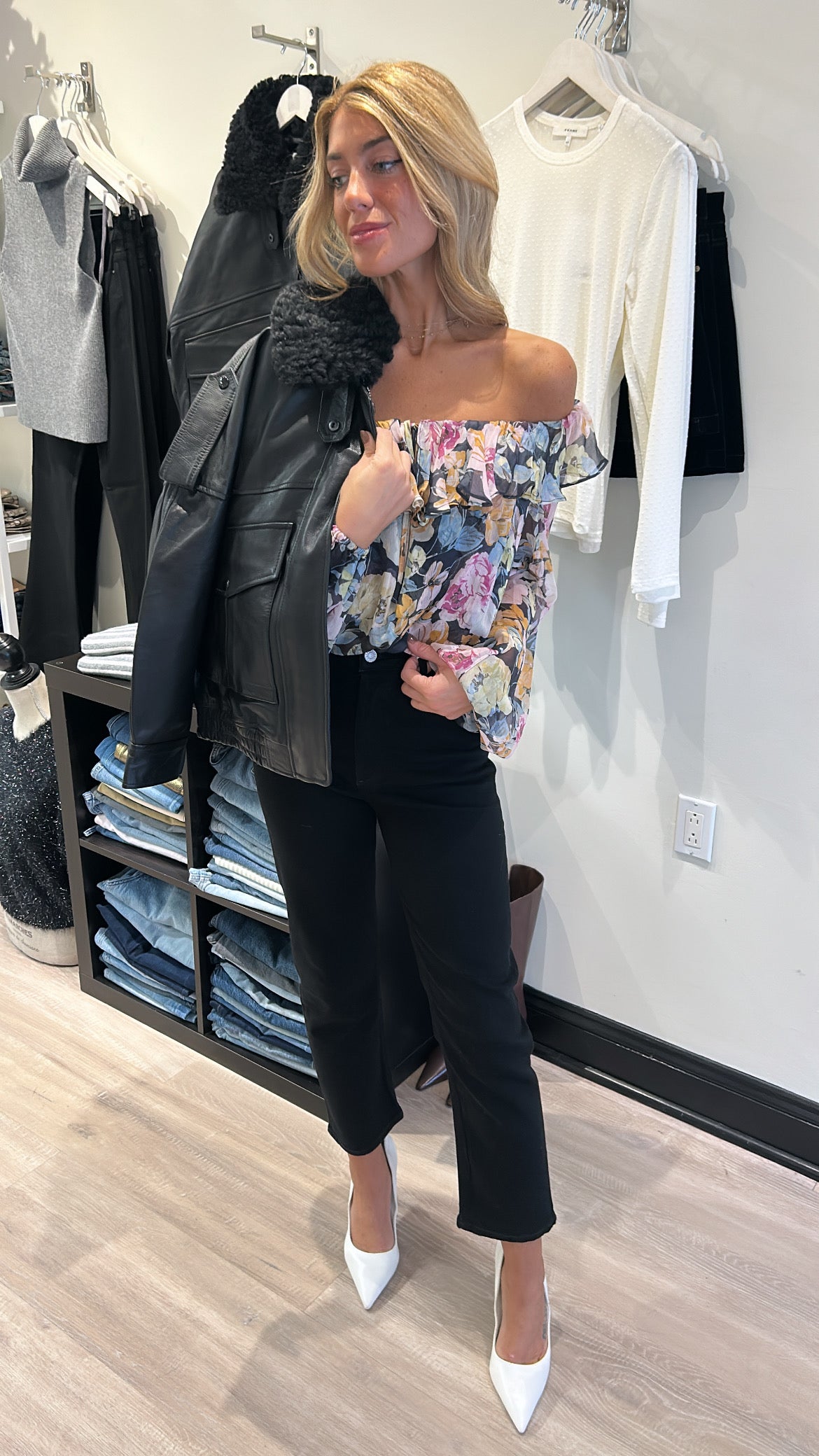 Amanda Uprichard Millie Off the Shoulder Top in Lisboa Floral Print