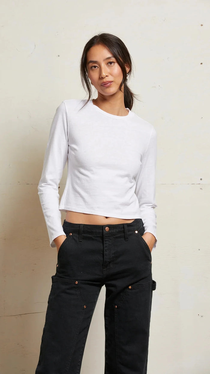 Perfect White Tee Jamie Crew Neck Long Sleeve in White