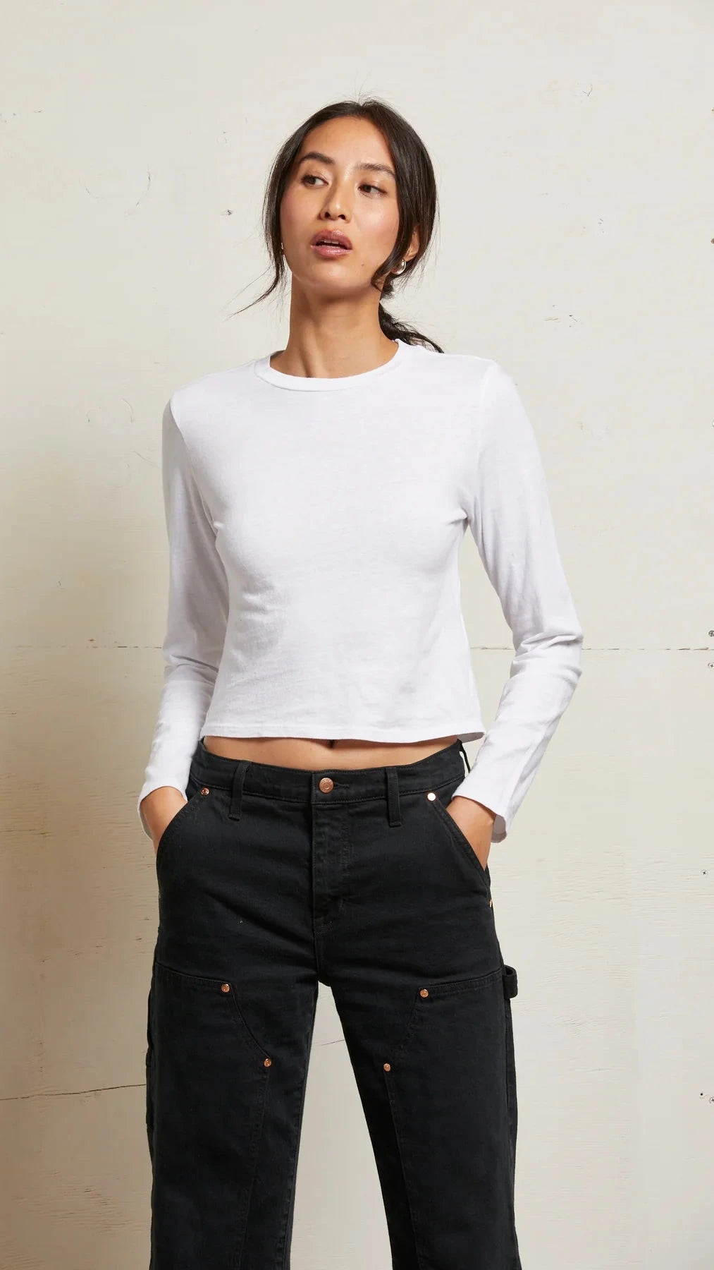 Perfect White Tee Jamie Crew Neck Long Sleeve in White