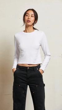 Perfect White Tee Jamie Crew Neck Long Sleeve in White