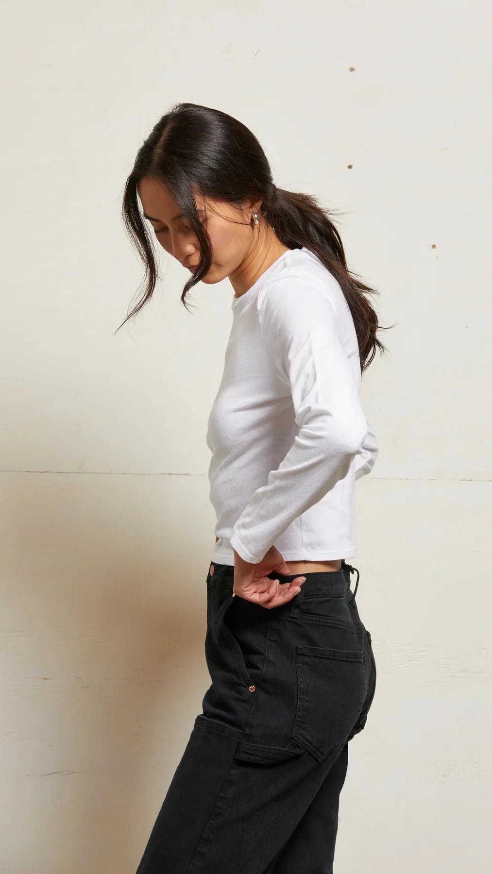 Perfect White Tee Jamie Crew Neck Long Sleeve in White