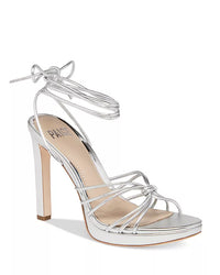 Paige Denim Viola Ankle Tie Strappy High Heel Sandals in Silver