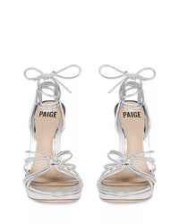 Paige Denim Viola Ankle Tie Strappy High Heel Sandals in Silver