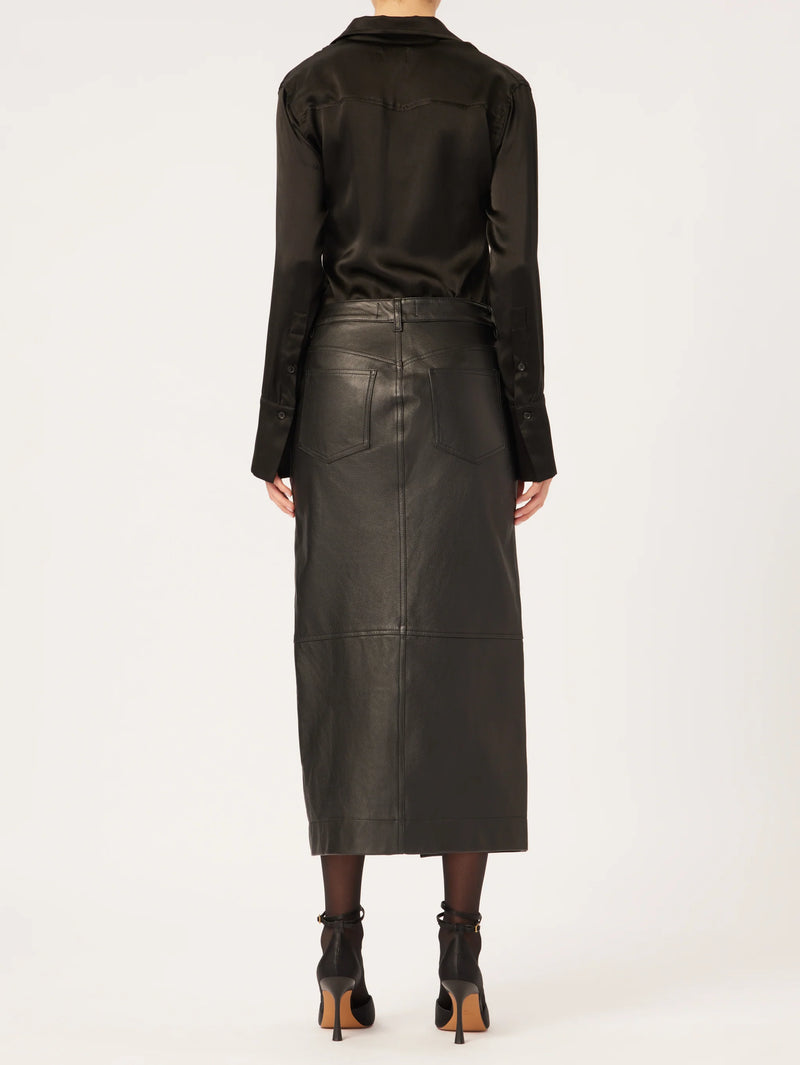 DL1961 Denim Asra Low Rise Leather Maxi Skirt in Obsidian