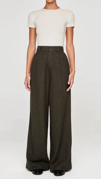 DL1961 Denim Hepburn Wide Leg High Rise Pleated 32" Pant in Evergreen
