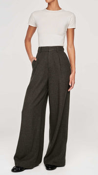 DL1961 Denim Hepburn Wide Leg High Rise Pleated 32" Pant in Evergreen