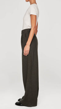 DL1961 Denim Hepburn Wide Leg High Rise Pleated 32" Pant in Evergreen