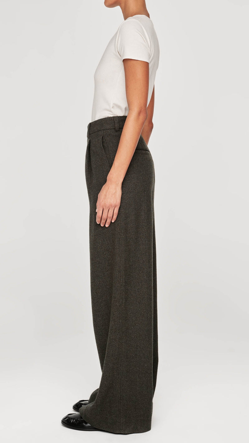 DL1961 Denim Hepburn Wide Leg High Rise Pleated 32" Pant in Evergreen