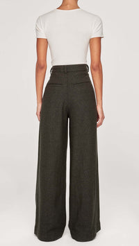 DL1961 Denim Hepburn Wide Leg High Rise Pleated 32" Pant in Evergreen