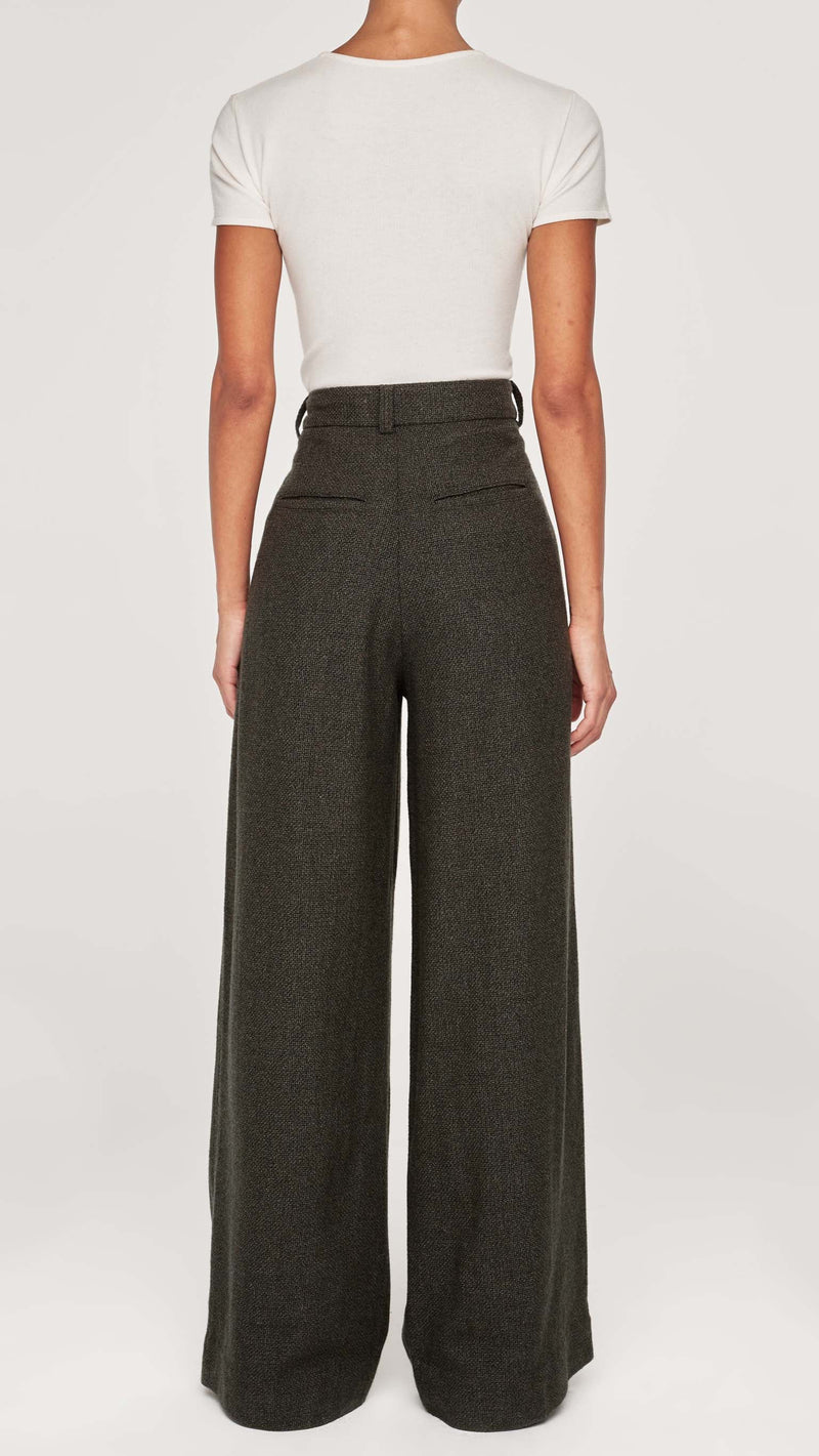 DL1961 Denim Hepburn Wide Leg High Rise Pleated 32" Pant in Evergreen