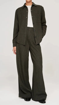 DL1961 Denim Hepburn Wide Leg High Rise Pleated 32" Pant in Evergreen