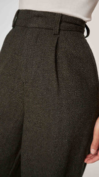 DL1961 Denim Hepburn Wide Leg High Rise Pleated 32" Pant in Evergreen