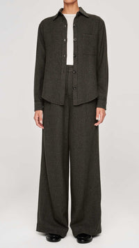 DL1961 Denim Hepburn Wide Leg High Rise Pleated 32" Pant in Evergreen