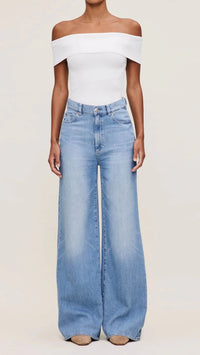 DL1961 Denim Off The Shoulder Knit Top in White