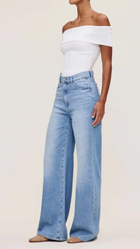 DL1961 Denim Off The Shoulder Knit Top in White
