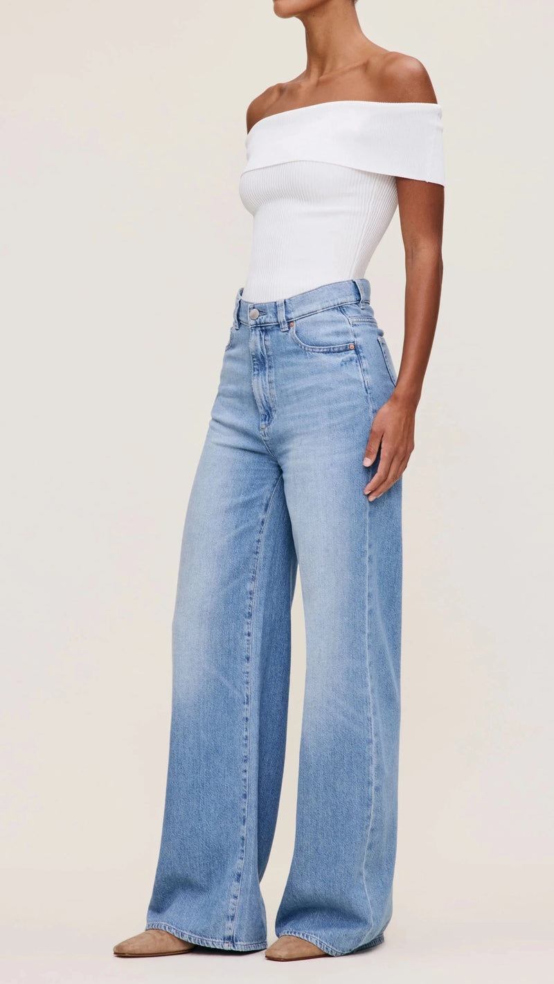 DL1961 Denim Off The Shoulder Knit Top in White