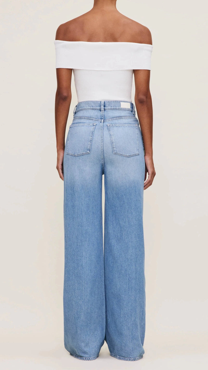 DL1961 Denim Off The Shoulder Knit Top in White