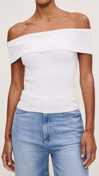 DL1961 Denim Off The Shoulder Knit Top in White