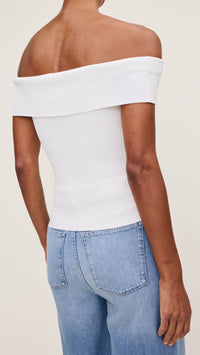 DL1961 Denim Off The Shoulder Knit Top in White