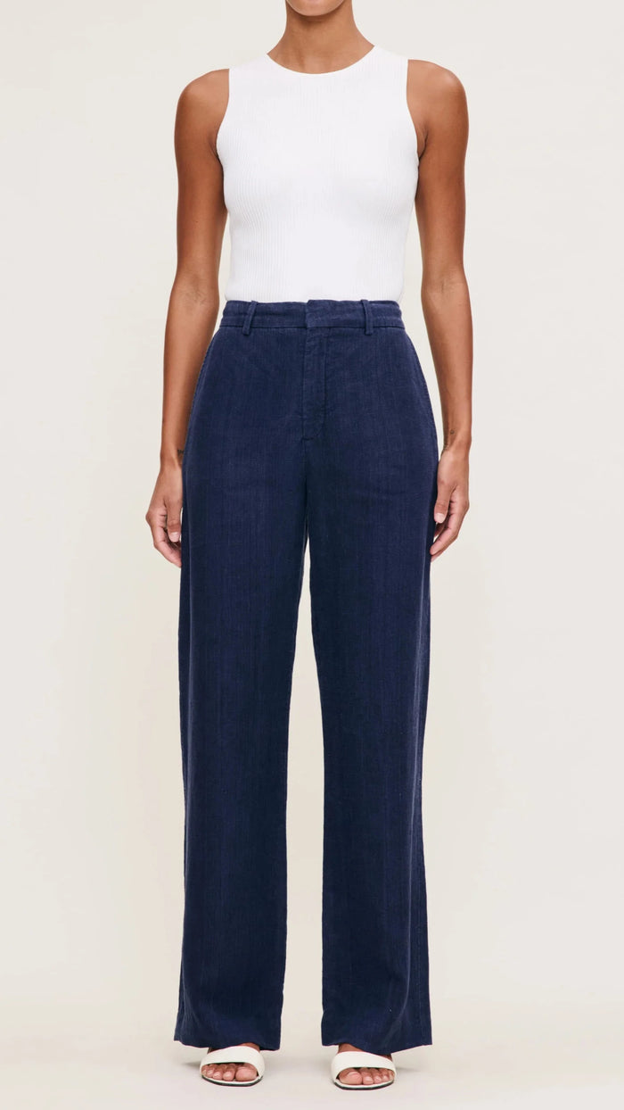 DL1961 Denim Mabel Straight High Rise Linen Trouser 31.5" in Bright Navy