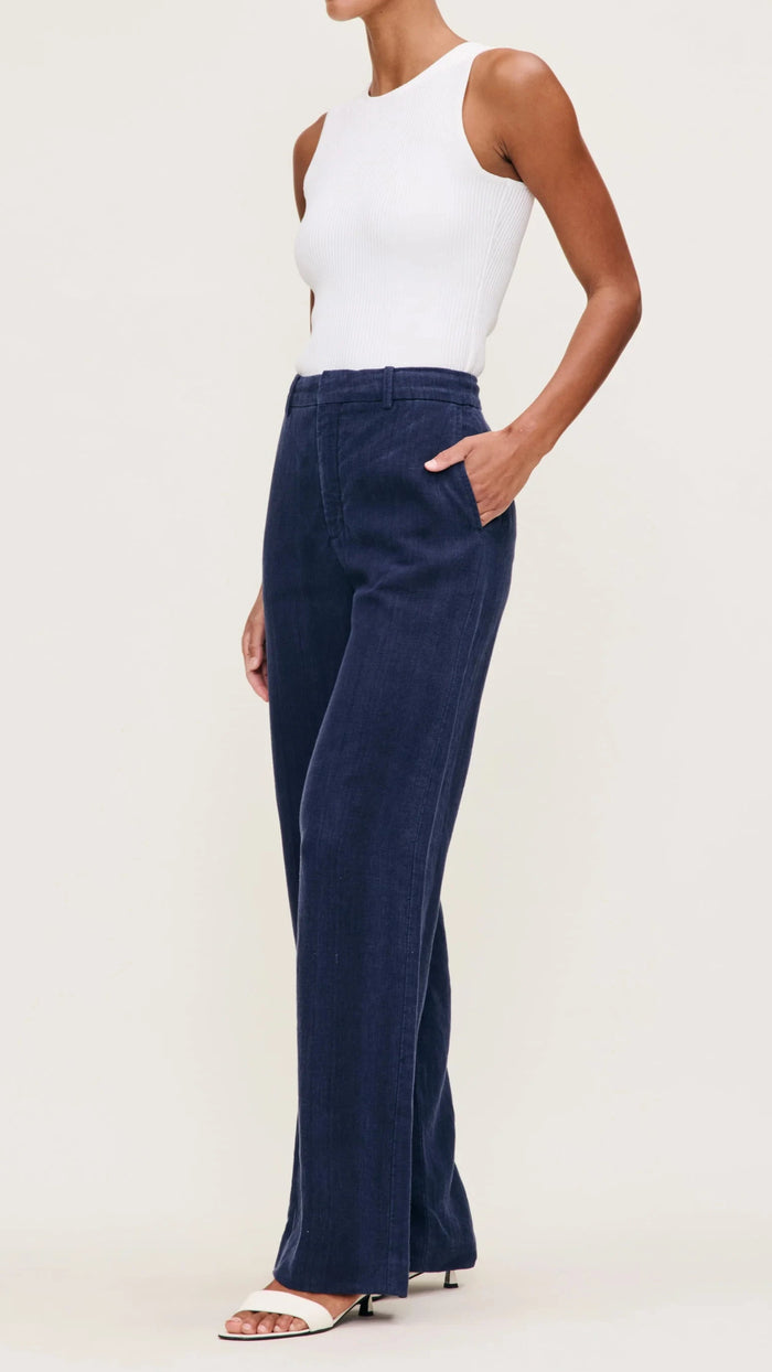 DL1961 Denim Mabel Straight High Rise Linen Trouser 31.5" in Bright Navy