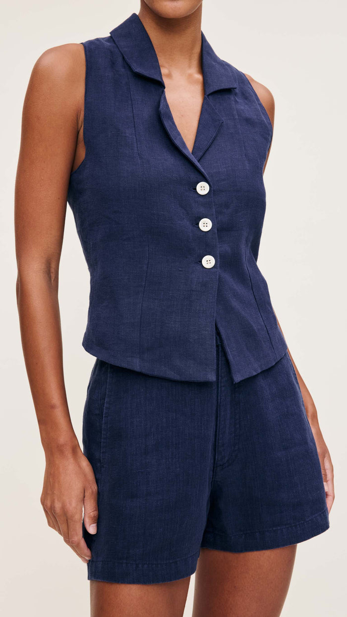 DL1961 Denim Neev Linen Vest in Bright Navy
