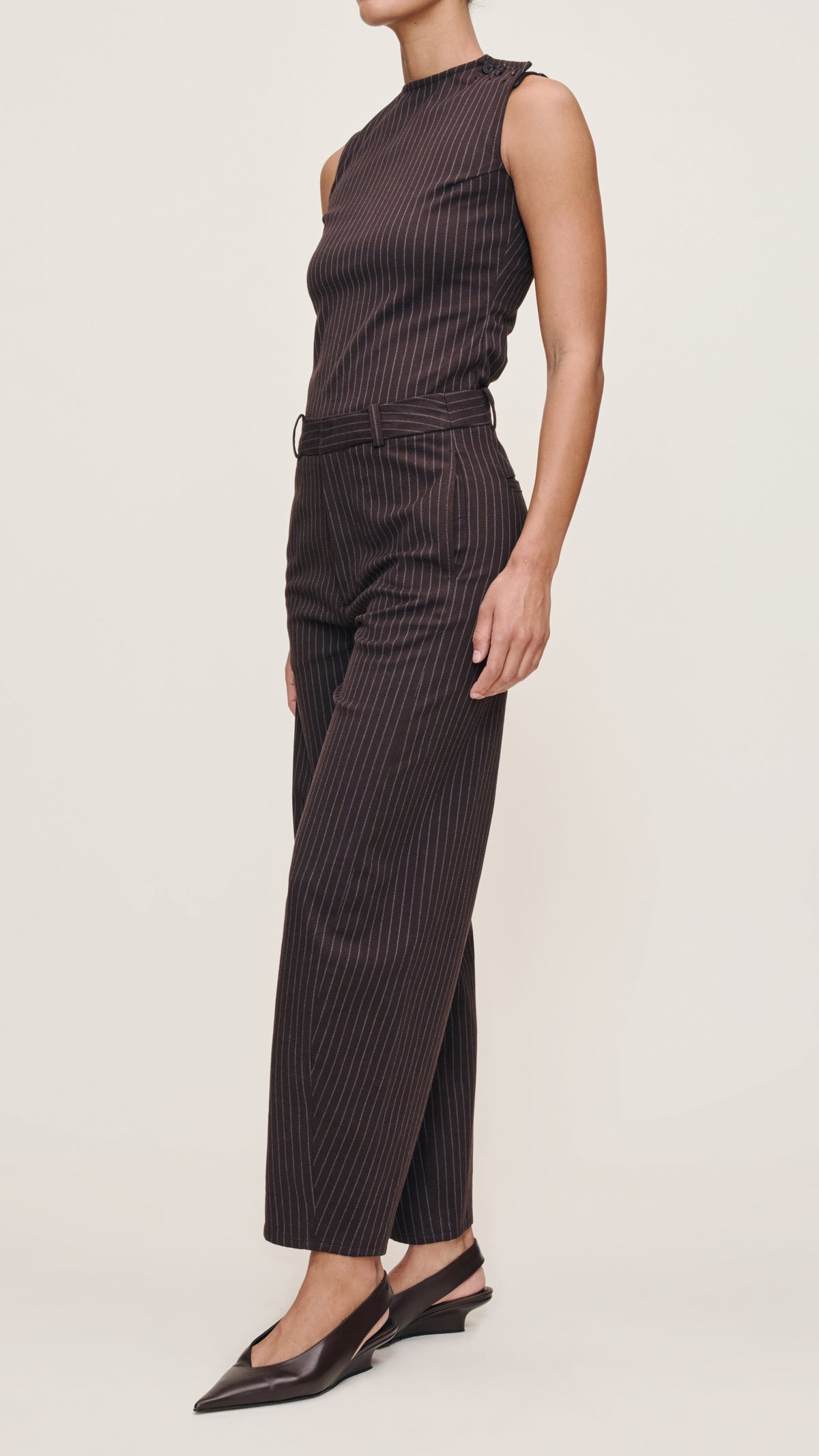 DL1961 Tailored Top in Brown/Blue Pinstripe