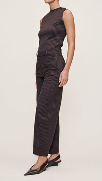 DL1961 Tailored Top in Brown/Blue Pinstripe