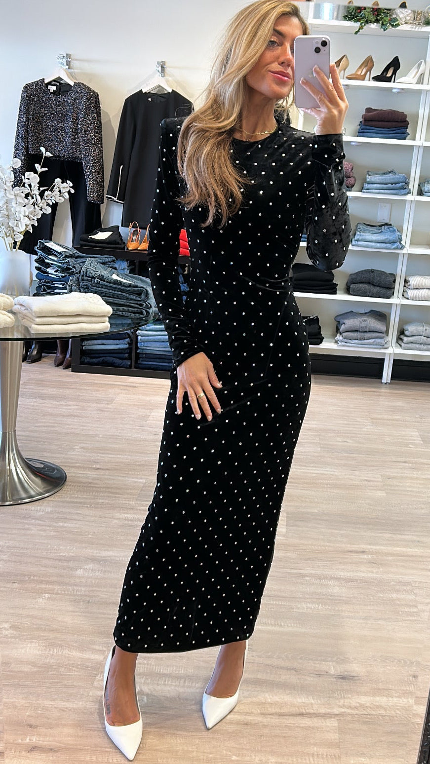 Ronny Kobo Cosma Long Sleeve Velvet Dress in Black/Silver - XS