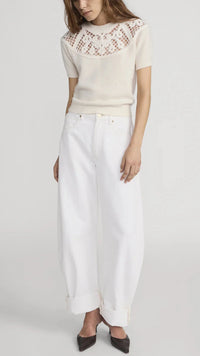 Frame The Lace Gathered Sweater in Cream