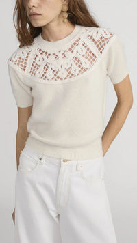 Frame The Lace Gathered Sweater in Cream