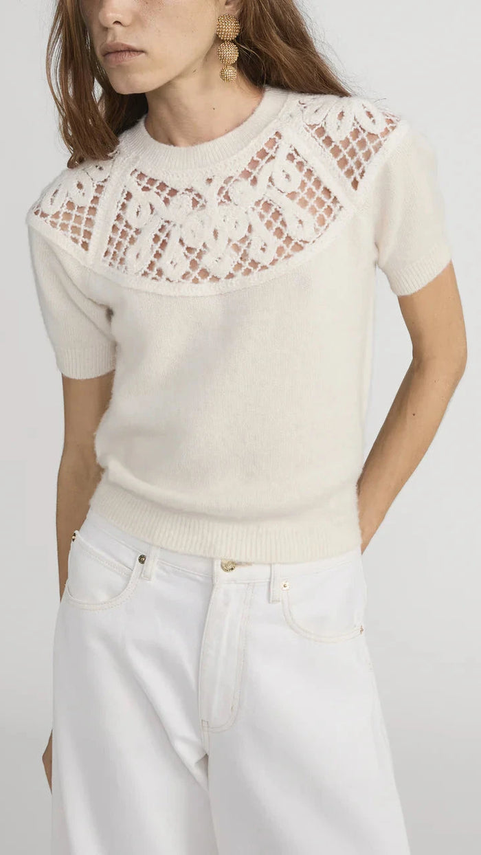 Frame The Lace Gathered Sweater in Cream