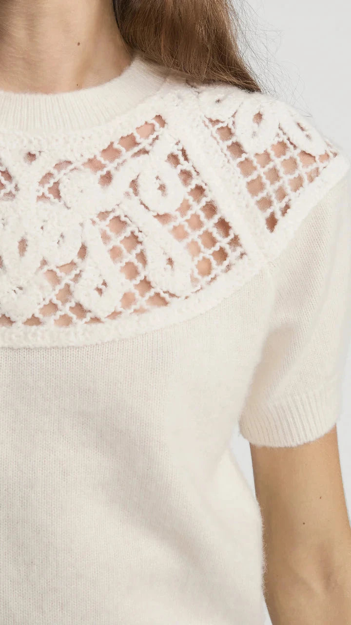 Frame The Lace Gathered Sweater in Cream