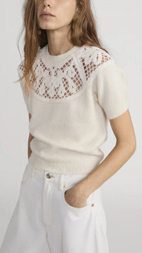 Frame The Lace Gathered Sweater in Cream