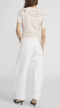 Frame The Lace Gathered Sweater in Cream