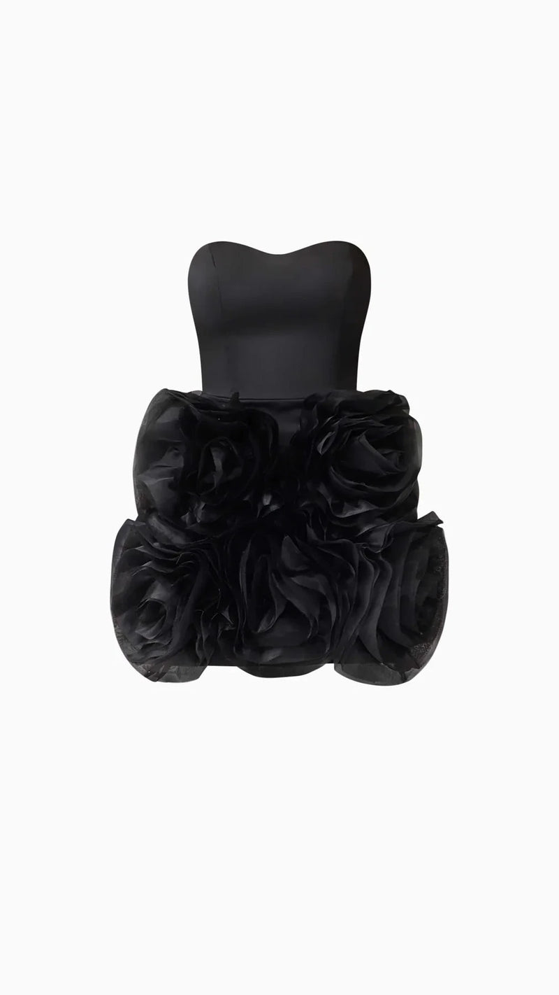 Elliatt Asher Strapless Flower Mini Dress in Black