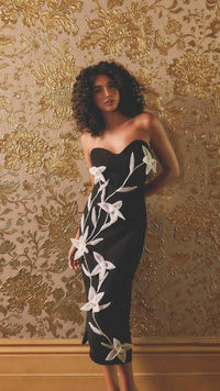 Elliatt Ilaraia Strapless Midi Dress in White/Black
