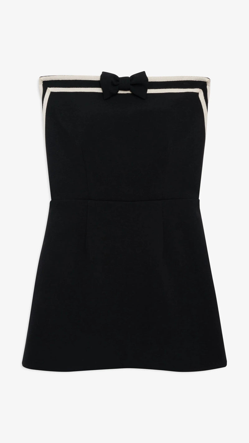 For Love & Lemons Josie Strapless Bow Mini Dress in Black/White