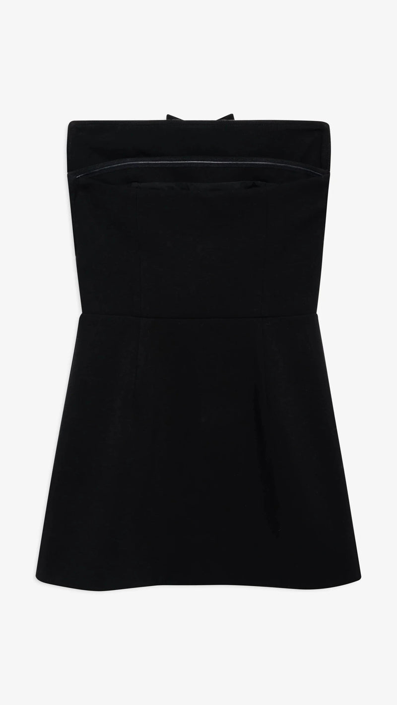For Love & Lemons Josie Strapless Bow Mini Dress in Black/White