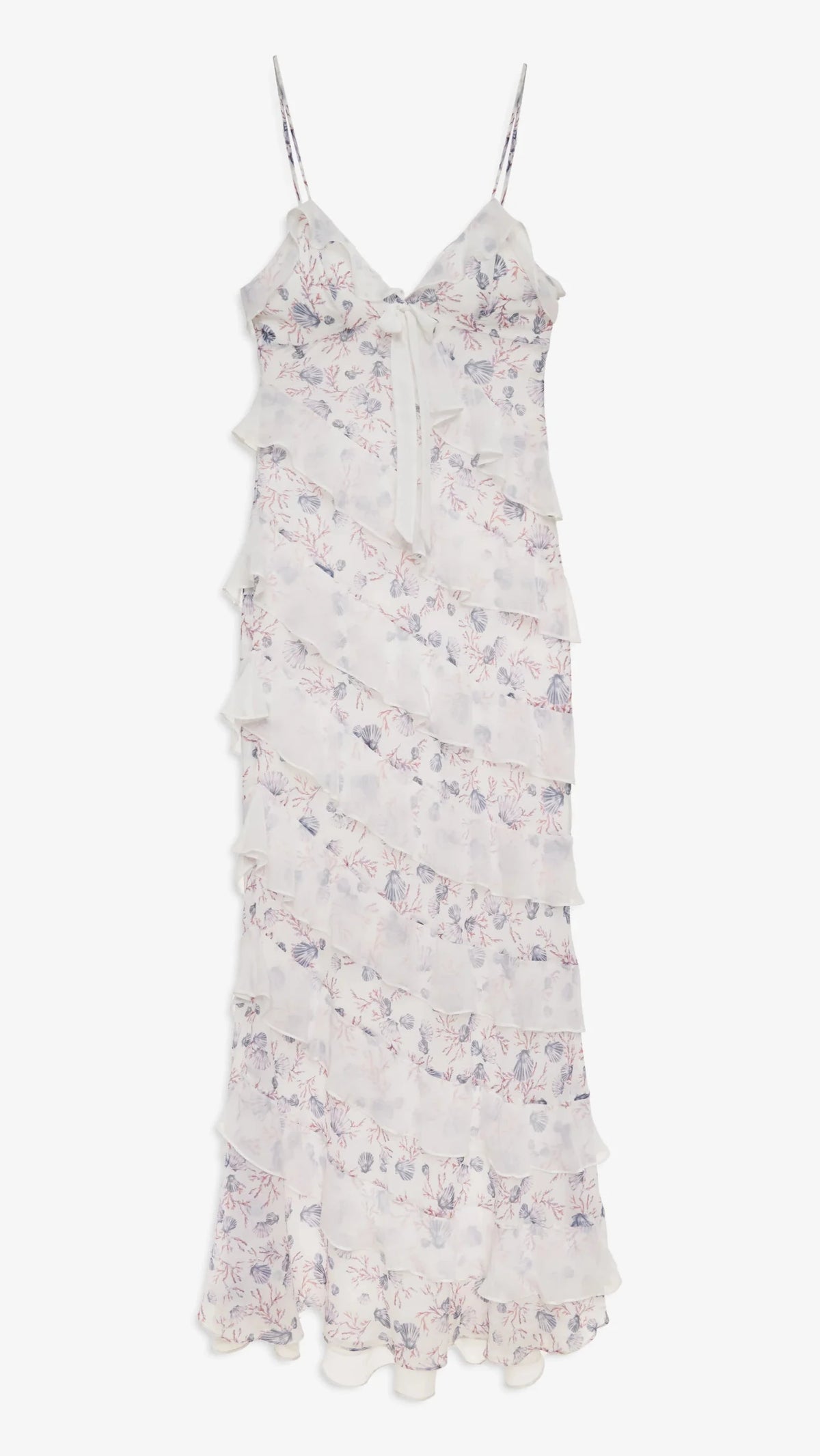 For Love & Lemons Debby Ruffled Maxi Dress in White