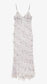 For Love & Lemons Debby Ruffled Maxi Dress in White