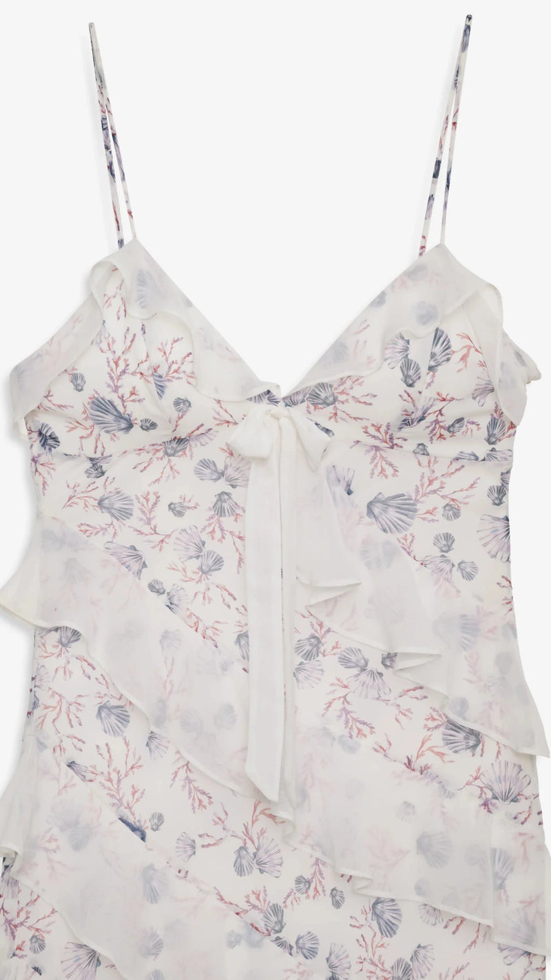 For Love & Lemons Debby Ruffled Maxi Dress in White