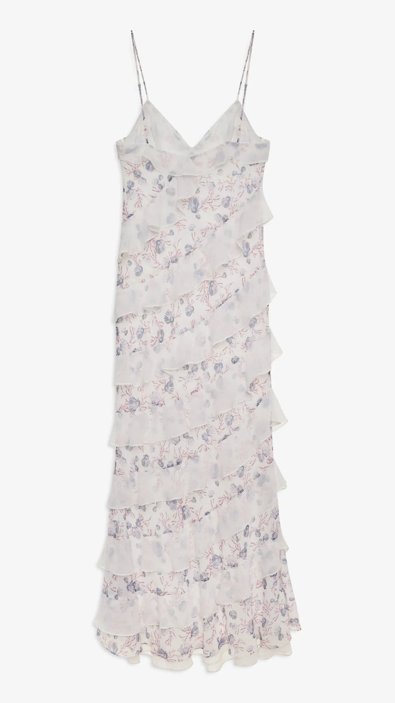 For Love & Lemons Debby Ruffled Maxi Dress in White