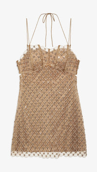 For Love & Lemons Dazzle Me Slip Dress in Gold