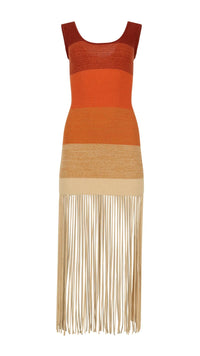 Osis Adria Knit Fringe Dress in Tan