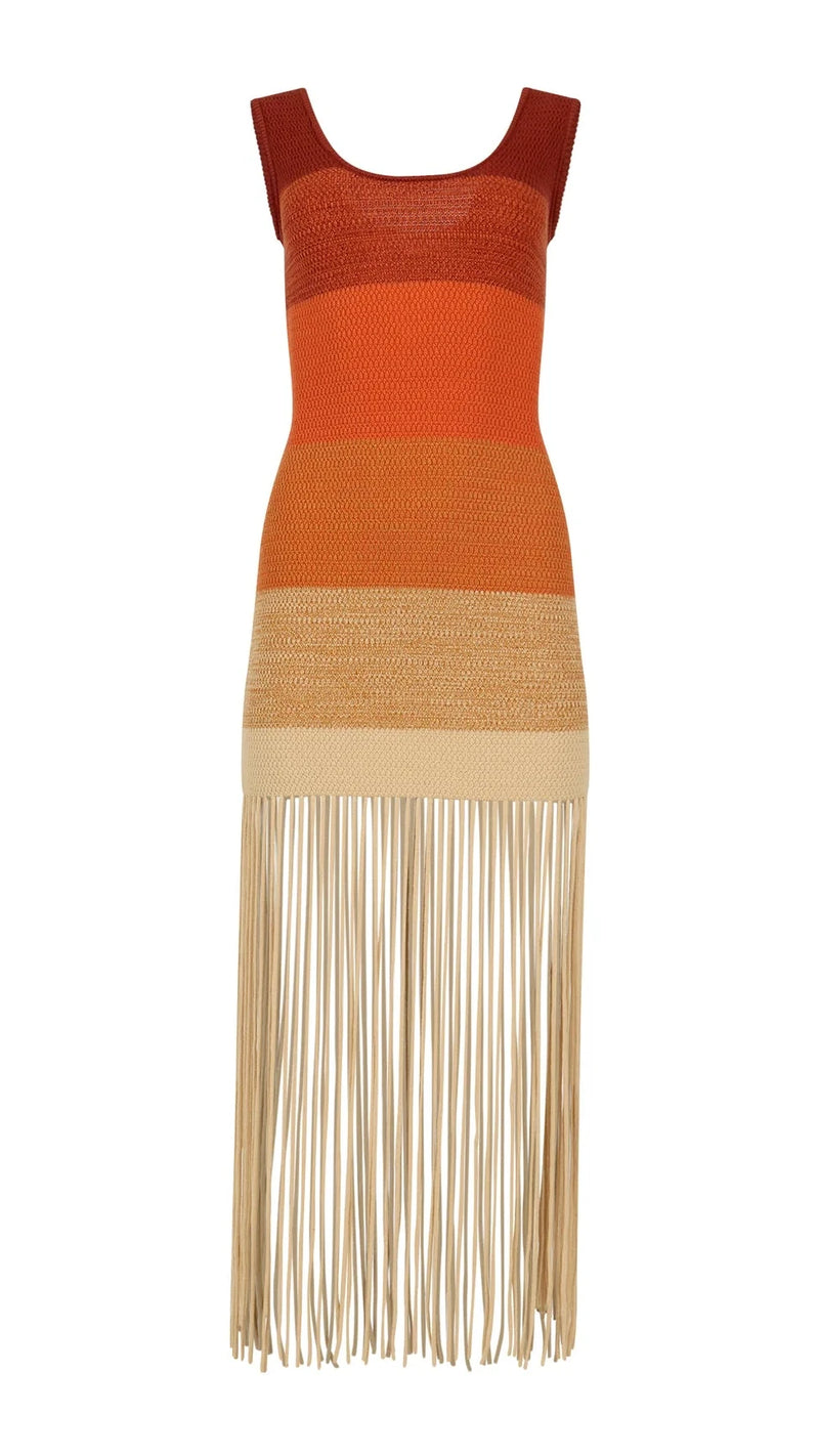 Osis Adria Knit Fringe Dress in Tan