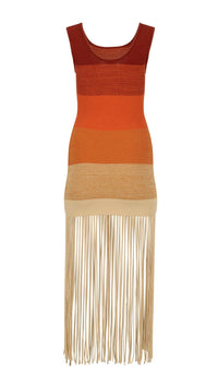 Osis Adria Knit Fringe Dress in Tan