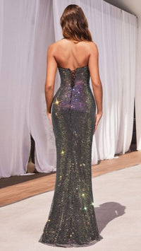 CD Rainbow Crystal Halter Gown in Black