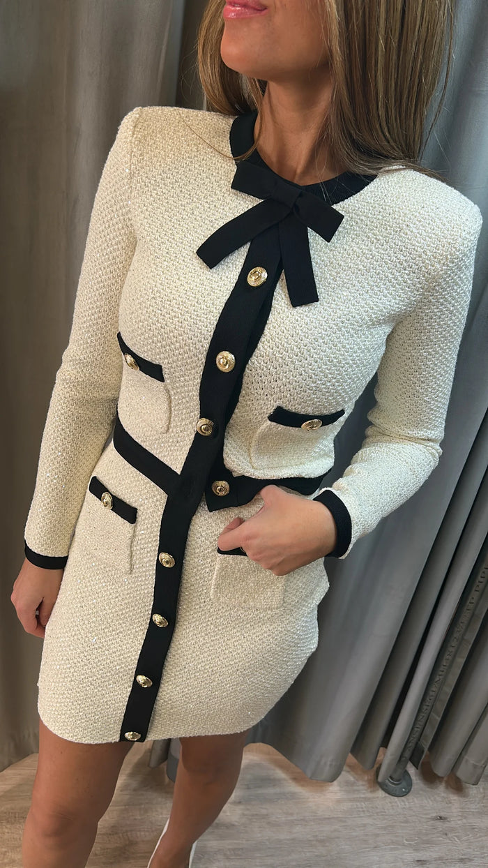 Self Portrait Sequin Bow Cardigan in Cream
